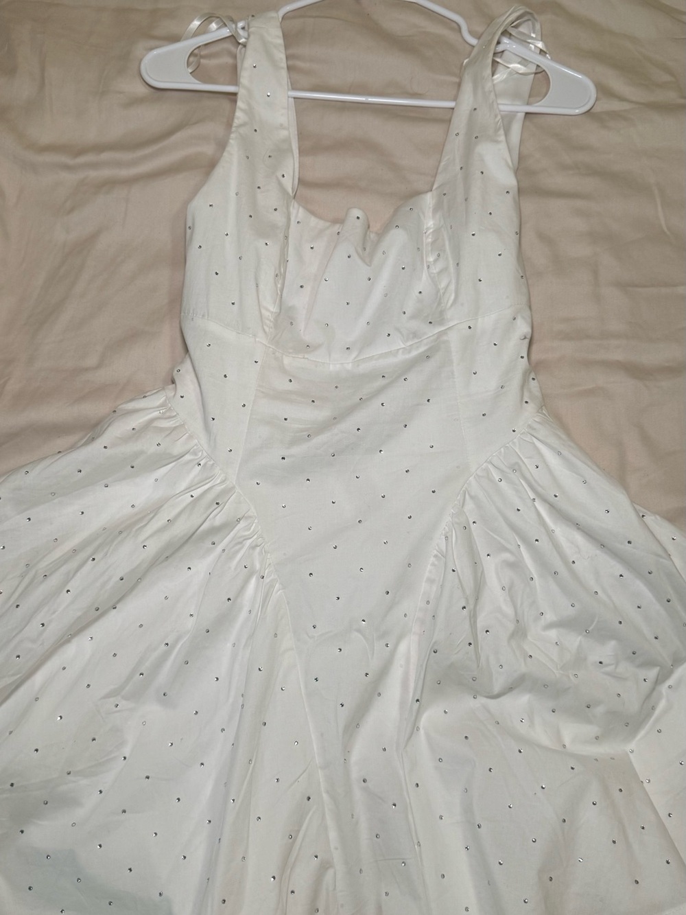 Crystal Doll White Sleeveless A-Line Dress with Rhinestone Accents